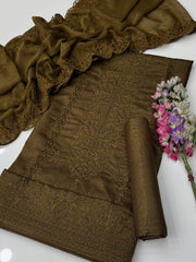 3 Pc Unstitched Viscose Silk Chicken