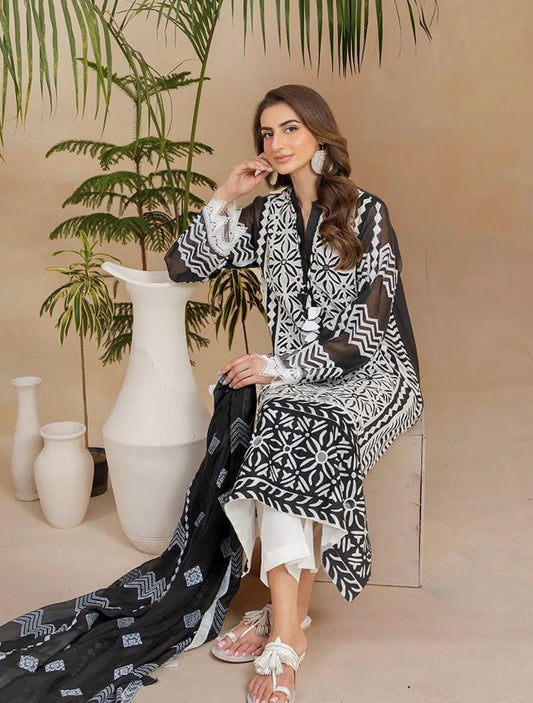 3 Pc Unstitched Shamoze Silk Mirror Digital Prints