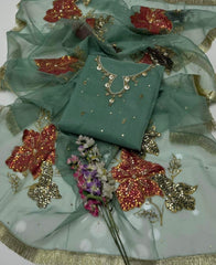 2 pc unstitched zari sequence hand paint organza