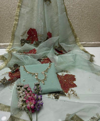 2 pc unstitched zari sequence hand paint organza