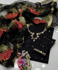 2 pc unstitched zari sequence hand paint organza