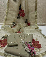 2 pc unstitched zari sequence hand paint organza