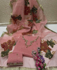 2 pc unstitched zari sequence hand paint organza
