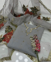 2 pc unstitched zari sequence hand paint organza