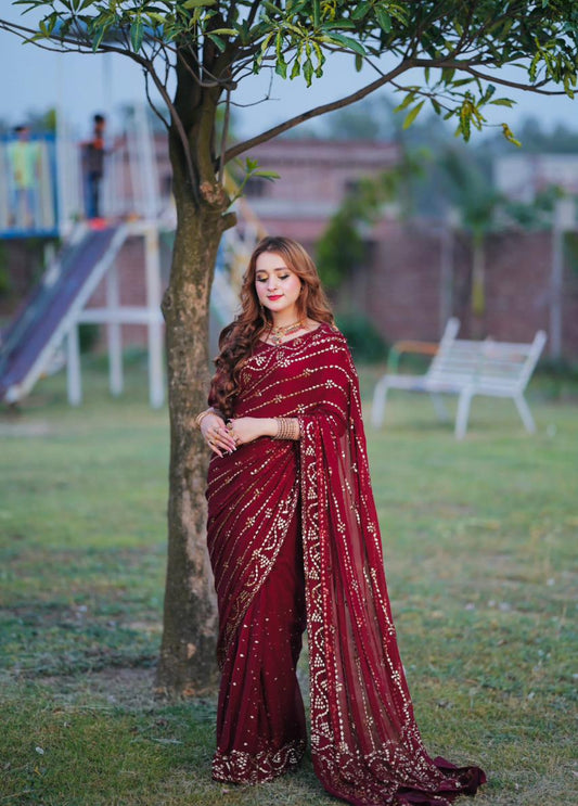 Pure chiffon Mukesh Saree