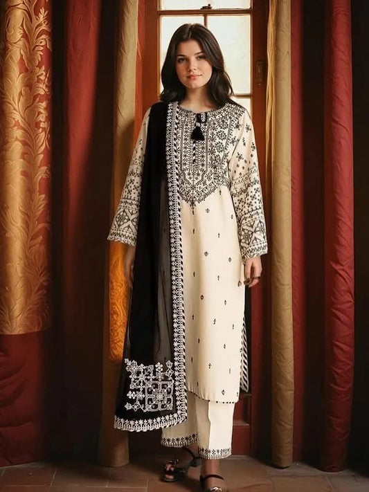 3 Pc Unstitched Cross-Stitcjed Lawn