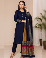 3 Pc Unstitched Dhanak Marina 3D pashmina