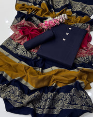 3 Pc Unstitched Dhanak Marina 3D pashmina