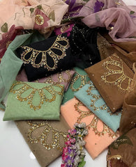 2 Pc Unstitched Handwork Organza zari beads