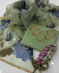 2 Pc Unstitched Handwork Organza zari beads