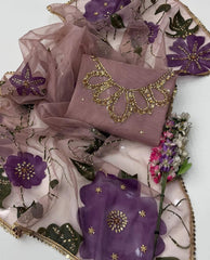 2 Pc Unstitched Handwork Organza zari beads