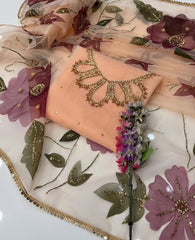 2 Pc Unstitched Handwork Organza zari beads