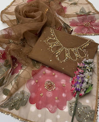 2 Pc Unstitched Handwork Organza zari beads