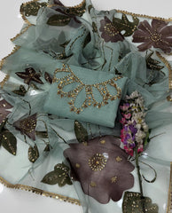 2 Pc Unstitched Handwork Organza zari beads