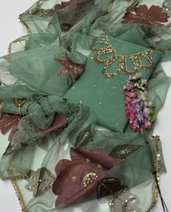 2 Pc Unstitched Handwork Organza zari beads