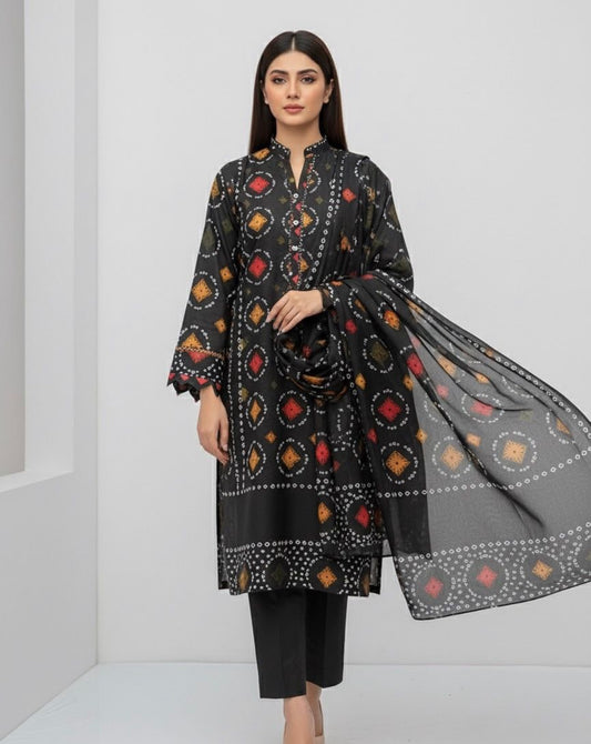 3 Pc Unstitched Shamoze Silk Chunri Print