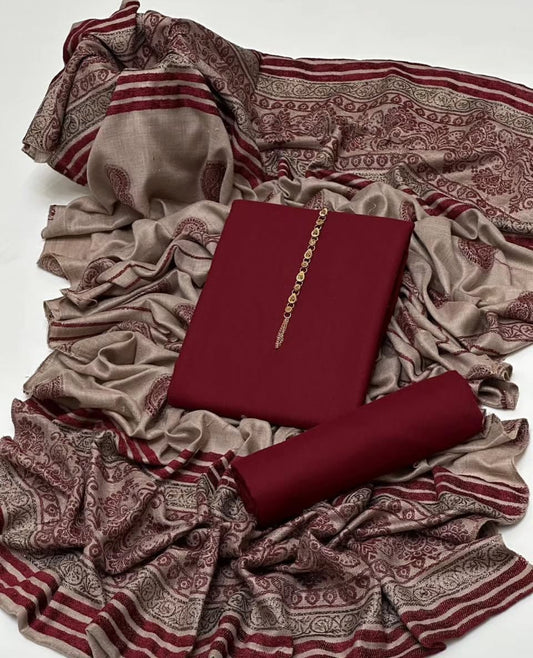 3 pc unstitched dhanak marina 3D pashmina