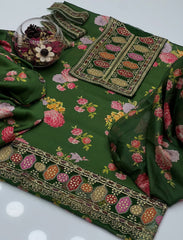 3 Pc Unstitched Digital Prints Shamoze Silk Neck