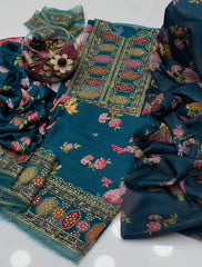 3 Pc Unstitched Digital Prints Shamoze Silk Neck