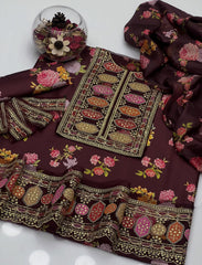 3 Pc Unstitched Digital Prints Shamoze Silk Neck