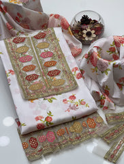 3 Pc Unstitched Digital Prints Shamoze Silk Neck