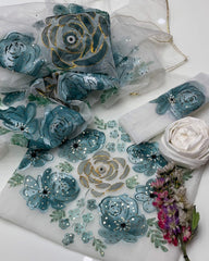 3 Pc Unstitched Handmade Oil Paint Organza