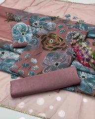 3 Pc Unstitched Handmade Oil Paint Organza