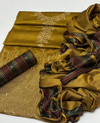 3 pc unstitched Susi silk sequence embroidered
