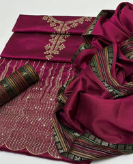 3 pc unstitched Susi silk sequence embroidered