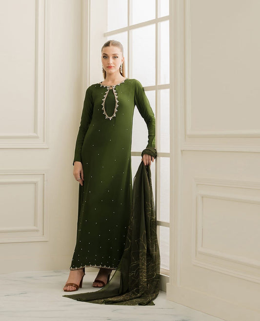 3 pc unstitched handmade zaari Shamoz silk