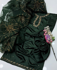 3 pc unstitched handmade zaari Shamoz silk