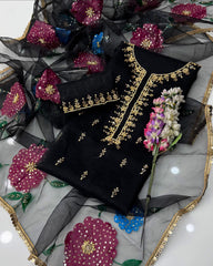 2 Pc Unstitched Organza Zaari Beads Oil Paint