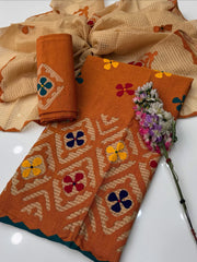 3 Pc Unstitched Cotton khaddar Applic