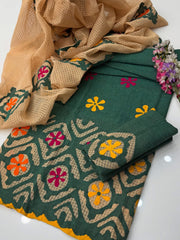 3 Pc Unstitched Cotton khaddar Applic