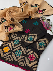 3 Pc Unstitched Cotton khaddar Applic