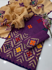 3 Pc Unstitched Cotton khaddar Applic