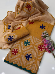 3 Pc Unstitched Cotton khaddar Applic