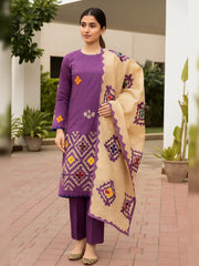 3 Pc Unstitched Cotton khaddar Applic