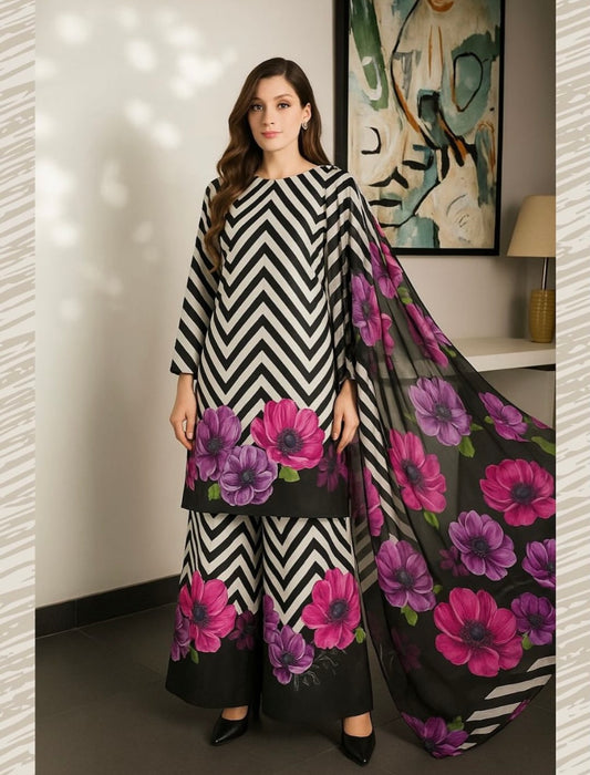3 Pc Unstitched Shamoz silk Digital Prints
