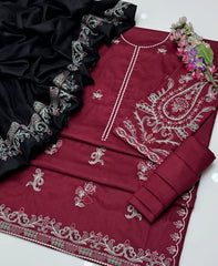 3 pc unstitched Marina dhanak embroidered