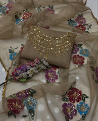 2 pc unstitched zaari beads organza oil paint