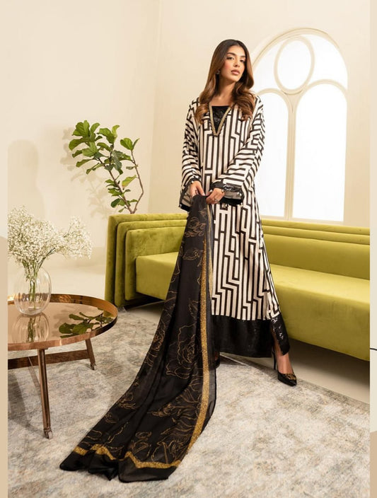 3 Pc Unstitched Shamoze Silk Digital Print Sequence