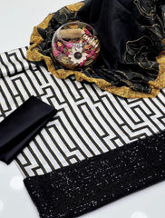 3 Pc Unstitched Shamoze Silk Digital Print Sequence