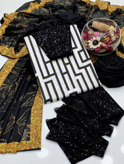 3 Pc Unstitched Shamoze Silk Digital Print Sequence