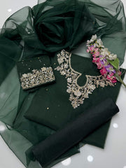 3 pc unstitched handmade kundan azari organza