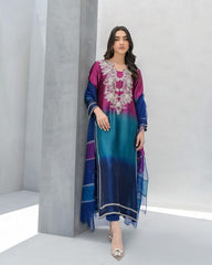 3 Pc Unstitched Rasham Beads Shamoze Silk