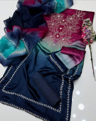 3 Pc Unstitched Rasham Beads Shamoze Silk