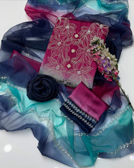 3 Pc Unstitched Rasham Beads Shamoze Silk