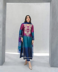 3 Pc Unstitched Rasham Beads Shamoze Silk