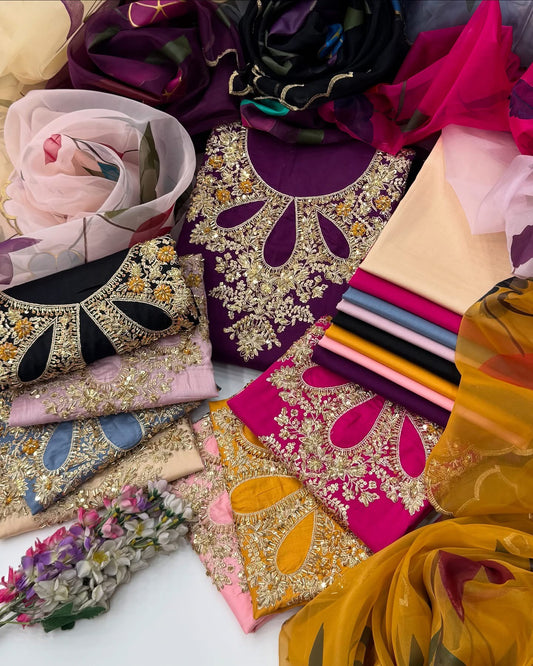 3 Pc Unstitched Lawn Handmade Stones/Paint